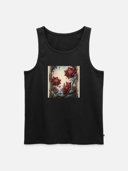 Blumen- und Dampfeule - Männer Premium Bio Tank Top - Schwarz