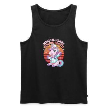 Mains Magiques Guérissant Cœurs Unicorne - Débardeur bio Premium Homme - noir - Devant - Michal (187cm)