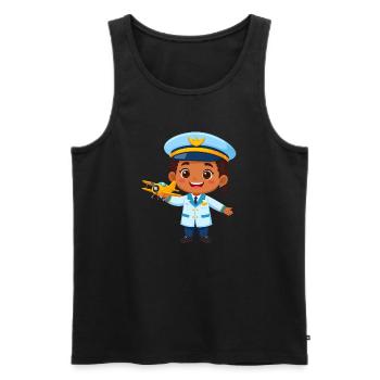 Capitaine de Kawaii avec avion – Art de pilote mignon - Débardeur bio Premium Homme - noir - Devant - Michal (187cm)