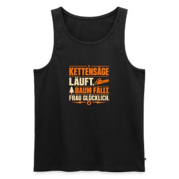 Kettensäge Läuft Baum Fällt Frau Glücklich - Männer Premium Bio Tank Top - Schwarz - Vorne - Michal (187cm)