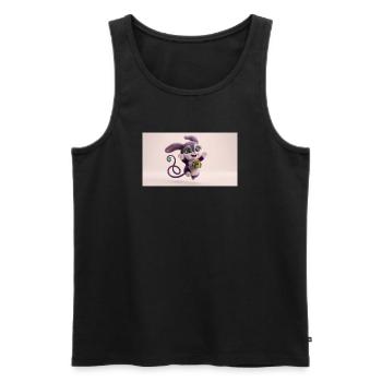 Cute fluffy purple 3D character holding a green gi - Männer Premium Bio Tank Top - Schwarz - Vorne - Michal (187cm)