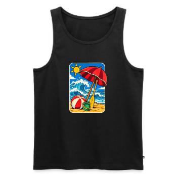 Retro Sunny Beach Day Illustration - Männer Premium Bio Tank Top - Schwarz - Vorne - Michal (187cm)