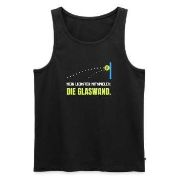 Padel Spruch: Mein Mitspieler die Glaswand - Männer Premium Bio Tank Top - Schwarz - Vorne - Michal (187cm)