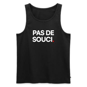 PAS DE SOUCI. – Humour Minimaliste Expression - Débardeur bio Premium Homme - noir - Devant - AI Model Male 178 light (178cm)