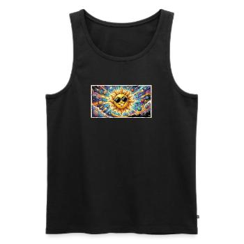 Soleil avec des lunettes de soleil dans le cosmos - Débardeur bio Premium Homme - noir - Devant - Michal (187cm)
