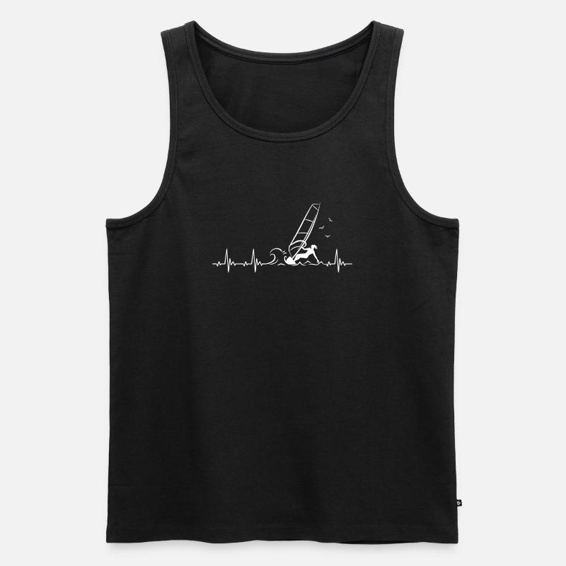 Windsurfen Herzschlag mit Windsurferin - Männer Premium Bio Tank Top - Schwarz