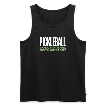 Joueur de pickleball trop paresseux pour le tennis pickleball - Débardeur bio Premium Homme - noir - Devant - Michal (187cm)