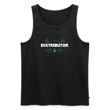 Logo du distributeur avec ornements floraux - Débardeur bio Premium Homme - noir - Devant - Michal (187cm)