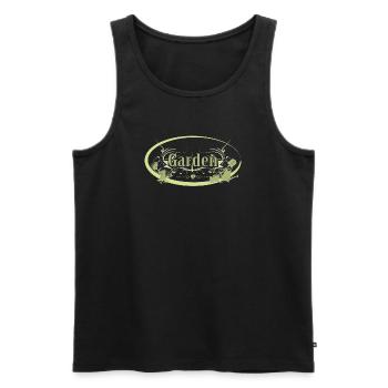 Panneau de jardin vintage anglais avec outils - Débardeur bio Premium Homme - noir - Devant - AI Model Male 178 light (178cm)