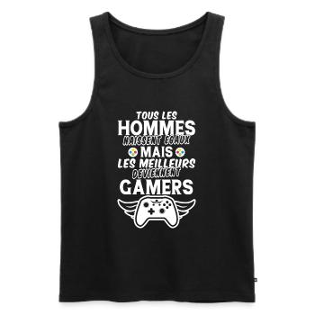 hommes naissent égaux meilleurs deviennent gamers - Débardeur bio Premium Homme - noir - Devant - Michal (187cm)