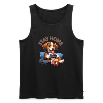 "Chien Gamer: Joue à la Maison!" - Débardeur bio Premium Homme - noir - Devant - AI Model Male 178 light (178cm)