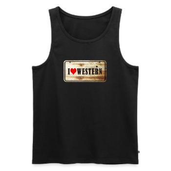 Panneau vintage « I love western » - Débardeur bio Premium Homme - noir - Devant - Michal (187cm)