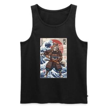 Shiba Inu Samurai with Japanese wave motif - Men's Premium Organic Tank Top - black - Front - AI Model Male 178 light (178cm)
