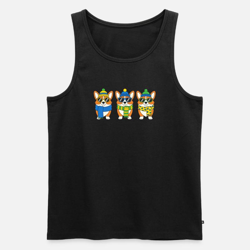 Winter-Corgi-Trio mit Accessoires - Männer Premium Bio Tank Top - Schwarz