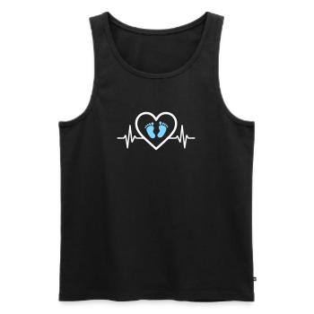 Schwangerschaftsankündigung Herz Blaue Fußabdrücke Junge - Männer Premium Bio Tank Top - Schwarz - Vorne - AI Model Male 178 light (178cm)
