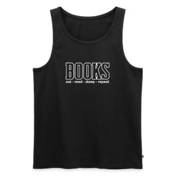 Rituels de la vie du livre : Manger, lire, dormir - Débardeur bio Premium Homme - noir - Devant - AI Model Male 178 light (178cm)
