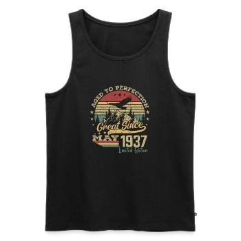 87 years old Aged to Perfection born in May 1937 - Men's Premium Organic Tank Top - black - Front - AI Model Male 178 light (178cm)