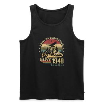 76 years old Aged to Perfection born in May 1948 - Men's Premium Organic Tank Top - black - Front - Michal (187cm)