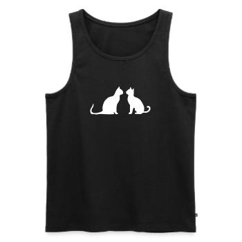 Cadeau Silhouettes de Chat 2 Chat Blanc - Débardeur bio Premium Homme - noir - Devant - Michal (187cm)