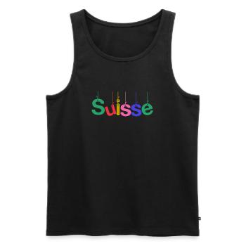 SWITZERLAND. COUNTRY. GENEVA. HUMOR. FLAG - Men's Premium Organic Tank Top - black - Front - AI Model Male 178 light (178cm)