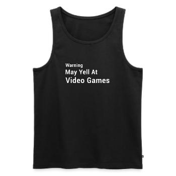 Jeu drôle - Avertissement : Peut-on crier sur les jeux vidéo - Débardeur bio Premium Homme - noir - Devant - Michal (187cm)