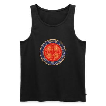 Heilige Benedikt Medaille / Heilige Benedikt Medaille - Männer Premium Bio Tank Top - Schwarz - Vorne - AI Model Male 178 light (178cm)