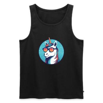 Einhorn mit Sonnenbrille, mythisches Pferd - Männer Premium Bio Tank Top - Schwarz - Vorne - Michal (187cm)