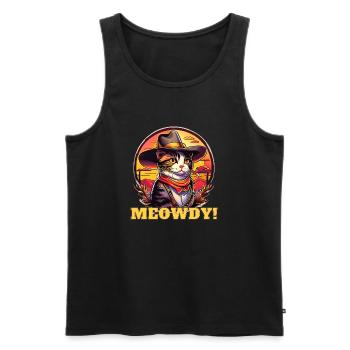Meowdy Cat Drôle Howdy Meme Western Cowboy - Débardeur bio Premium Homme - noir - Devant - Michal (187cm)