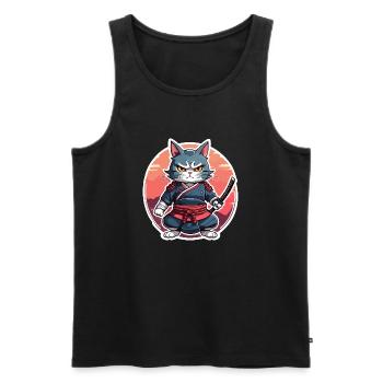 Samurai-Katze #16 - Männer Premium Bio Tank Top - Schwarz - Vorne - AI Model Male 178 light (178cm)