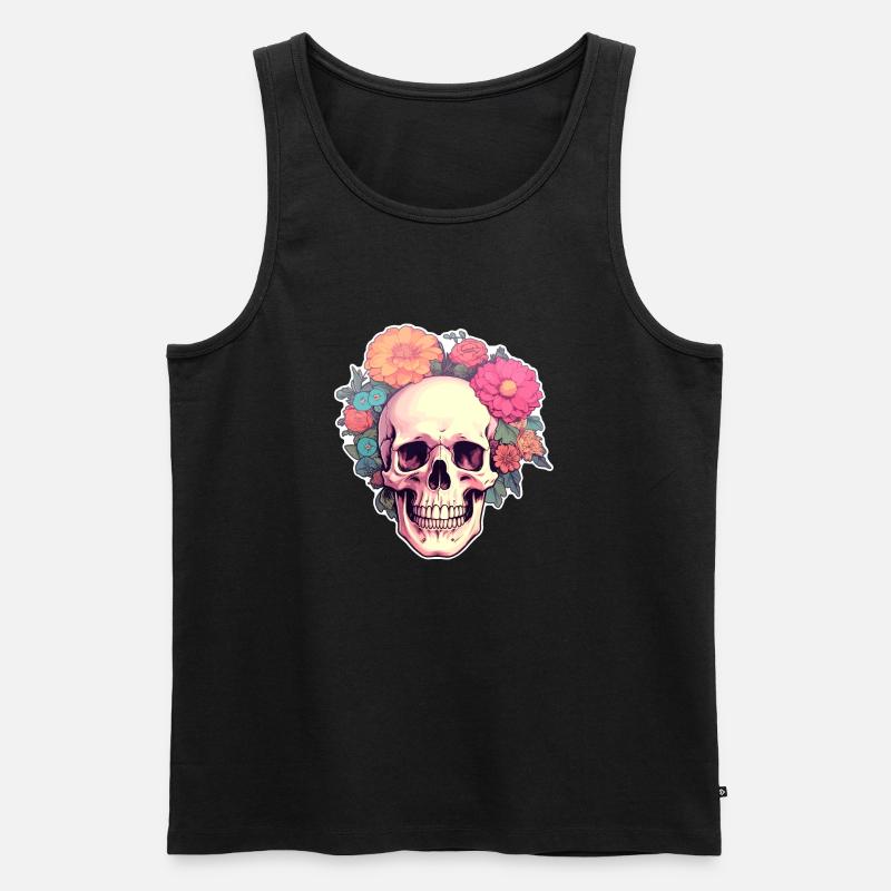 Menschlicher Schädel & Blumen 2 - Männer Premium Bio Tank Top - Schwarz