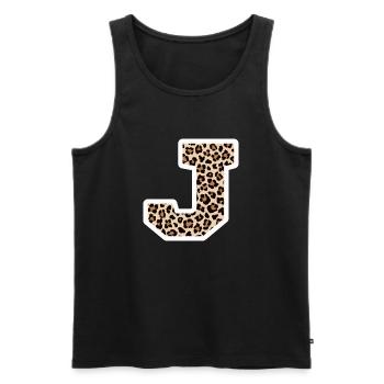 lettre J motif léopard -idée cadeau d’anniversaire - Débardeur bio Premium Homme - noir - Devant - AI Model Male 178 light (178cm)