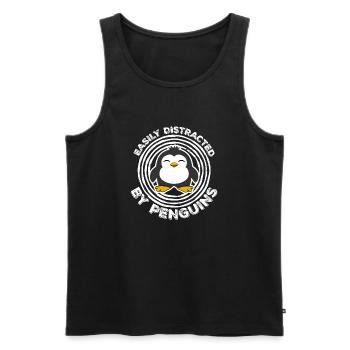 Leicht von Pinguinen abgelenkt Lustiger niedlicher Pinguin - Männer Premium Bio Tank Top - Schwarz - Vorne - Michal (187cm)