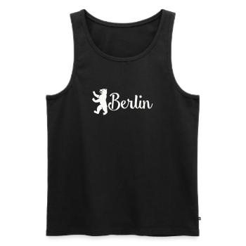 Berlin Bär Logo Schriftzug - Männer Premium Bio Tank Top - Schwarz - Vorne - AI Model Male 178 light (178cm)