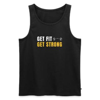 Get Fit Get Strong - Fitnessgeschenk mit Hanteln - Männer Premium Bio Tank Top - Schwarz - Vorne - AI Model Male 178 light (178cm)