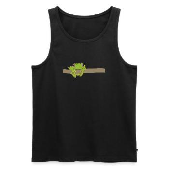 Grenouille verte sur une branche - Débardeur bio Premium Homme - noir - Devant - AI Model Male 178 light (178cm)