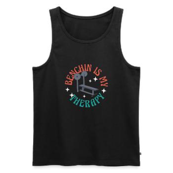 Bench en tant que thérapie Ironic Gym Quote - Débardeur bio Premium Homme - noir - Devant - AI Model Male 178 light (178cm)