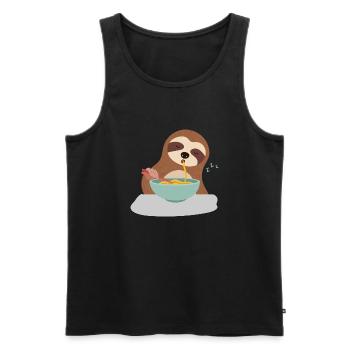 Cute Sloth Falls Asleep Eating Lazy Tired Monday - Men's Premium Organic Tank Top - black - Front - AI Model Male 178 light (178cm)