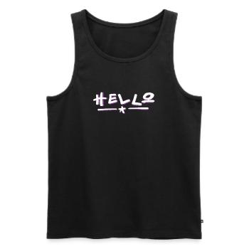 Hello lettering with color gradient - Men's Premium Organic Tank Top - black - Front - AI Model Male 178 light (178cm)