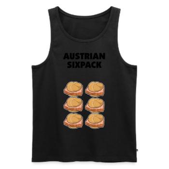 Austrian Sixpack - Sechsertragerl Leberkäse - Männer Premium Bio Tank Top - Schwarz - Vorne - AI Model Male 178 light (178cm)