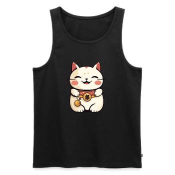 Maneki Neko Cat - Chemise Anime - Débardeur bio Premium Homme - noir - Devant - AI Model Male 178 light (178cm)