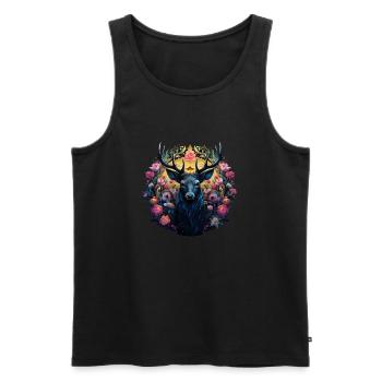 Deer Power Animal & Flowers, Festival du village de chemises traditionnelles - Débardeur bio Premium Homme - noir - Devant - AI Model Male 178 light (178cm)