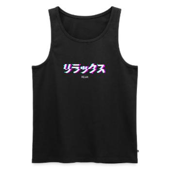 Relax Japanese Text Kanji Vaporwave - Männer Premium Bio Tank Top - Schwarz - Vorne - AI Model Male 178 light (178cm)