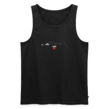Ligne d’horizon de Lisbonne avec drapeau - Débardeur bio Premium Homme - noir - Devant - AI Model Male 178 light (178cm)