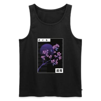 VAPORWAVE CHERRY BLOSSOM Cherry Blossom Gift - Men's Premium Organic Tank Top - black - Front - AI Model Male 178 light (178cm)