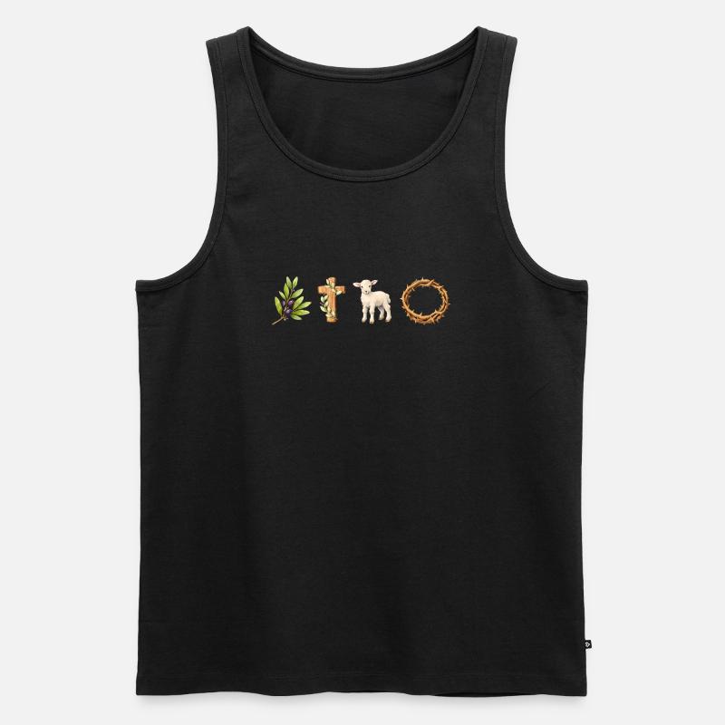Lamm, Kreuz und Frieden - Männer Premium Bio Tank Top - Schwarz