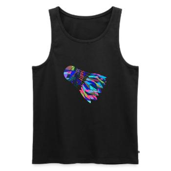 Bunter Retro-Hobbysport-Badmintonspieler - Männer Premium Bio Tank Top - Schwarz - Vorne - Michal (187cm)