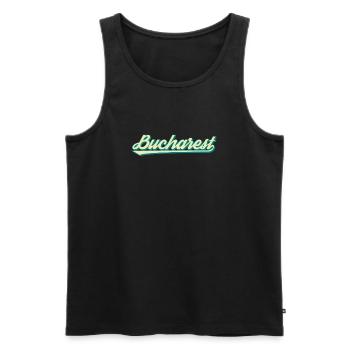 Bucharest Retro Script - Men's Premium Organic Tank Top - black - Front - AI Model Male 178 light (178cm)