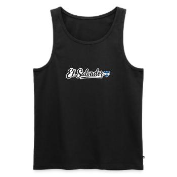 El Salvador Script with Flag Heart Patriotic - Men's Premium Organic Tank Top - black - Front - AI Model Male 178 light (178cm)