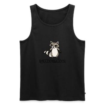 Raccoonilicious, dicton ironique, mignon animal - Débardeur bio Premium Homme - noir - Devant - AI Model Male 178 light (178cm)