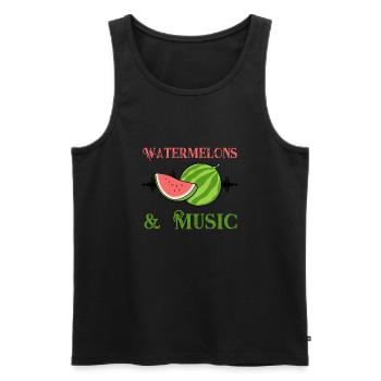 Melons et musique Pastèque Fruits d'été - Débardeur bio Premium Homme - noir - Devant - AI Model Male 178 light (178cm)